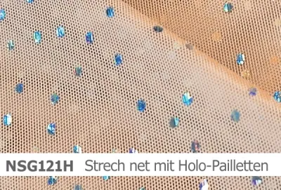 Stretch net mit Holo-Pailletten - weicher Netzstoff