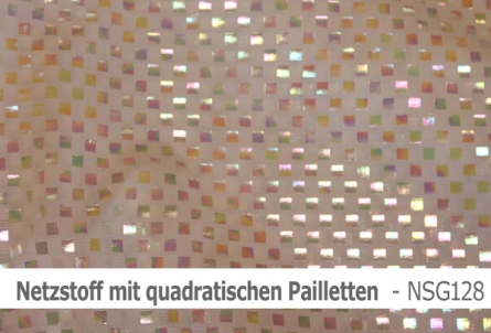 Preview: Stretch net mit quadratischen Pailletten - weicher Netzstoff
