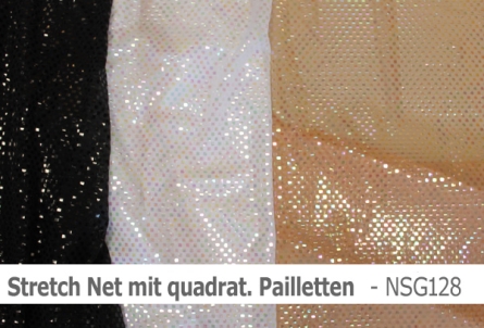 Preview: Stretch net - Netzstoff mit quadrat. Pailletten