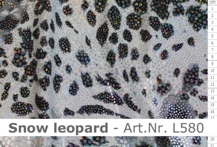Preview: Lycra - Design Snow leopard mit Foil silber-holo