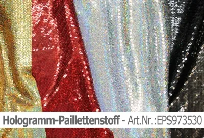 Elastischer Paillettenstoff mit überlappend aufgenähten Pailletten.